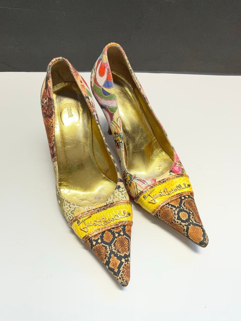 Just Cavalli Jacquard Python Print Pointed-Toe Pumps Heels Size 37 Made in Italy